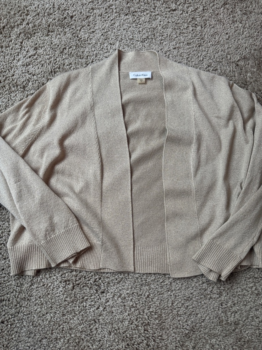 Calvin Klein Light Gold Open-Front Knit Cardigan